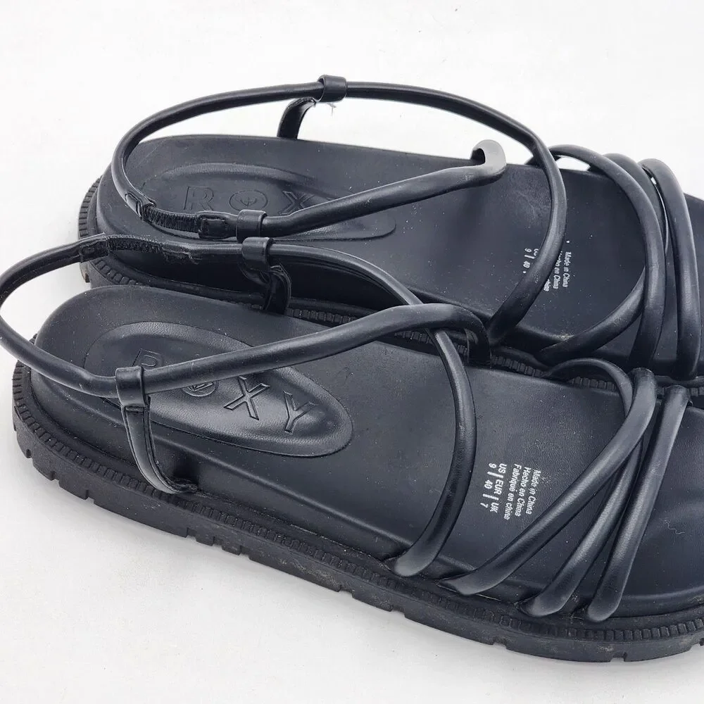 Roxy Brooke Strappy Flat Platform Lug Sole Sandals Casual Black Size 9
